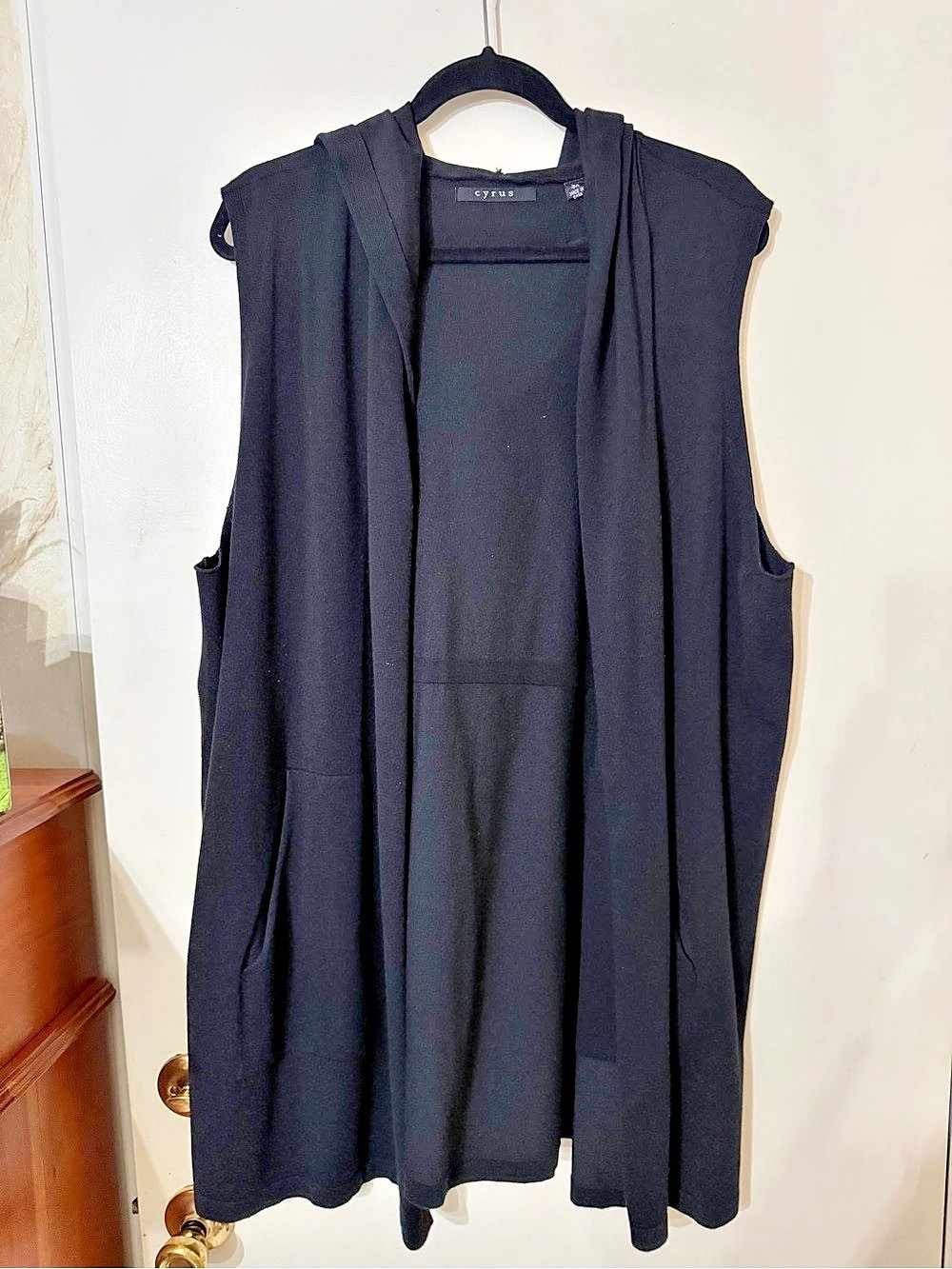 Cyrus Sleeveless Hooded Open-Front Cardigan Vest Black 3X